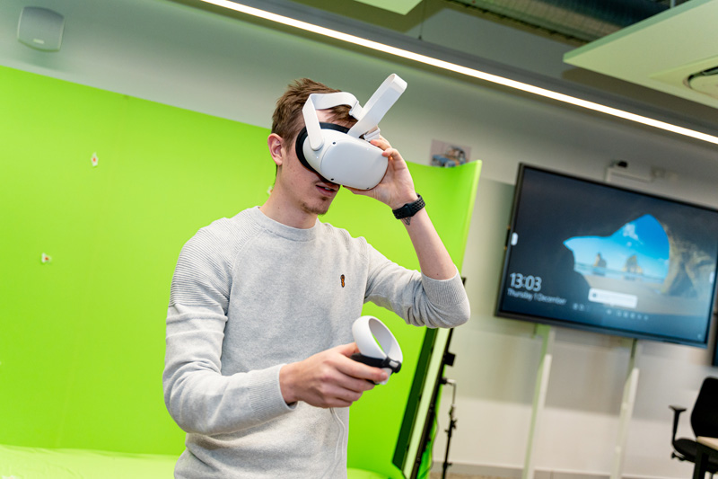 Student wearing VR headset